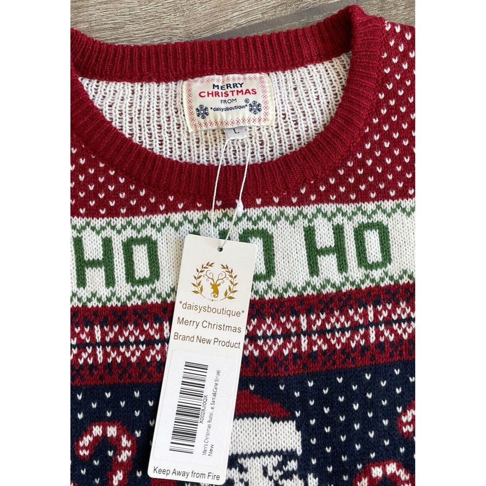 christmas sweater premium Adult size large santa Ho Ho Ho candy cane NEW NWT - Picture 2 of 4
